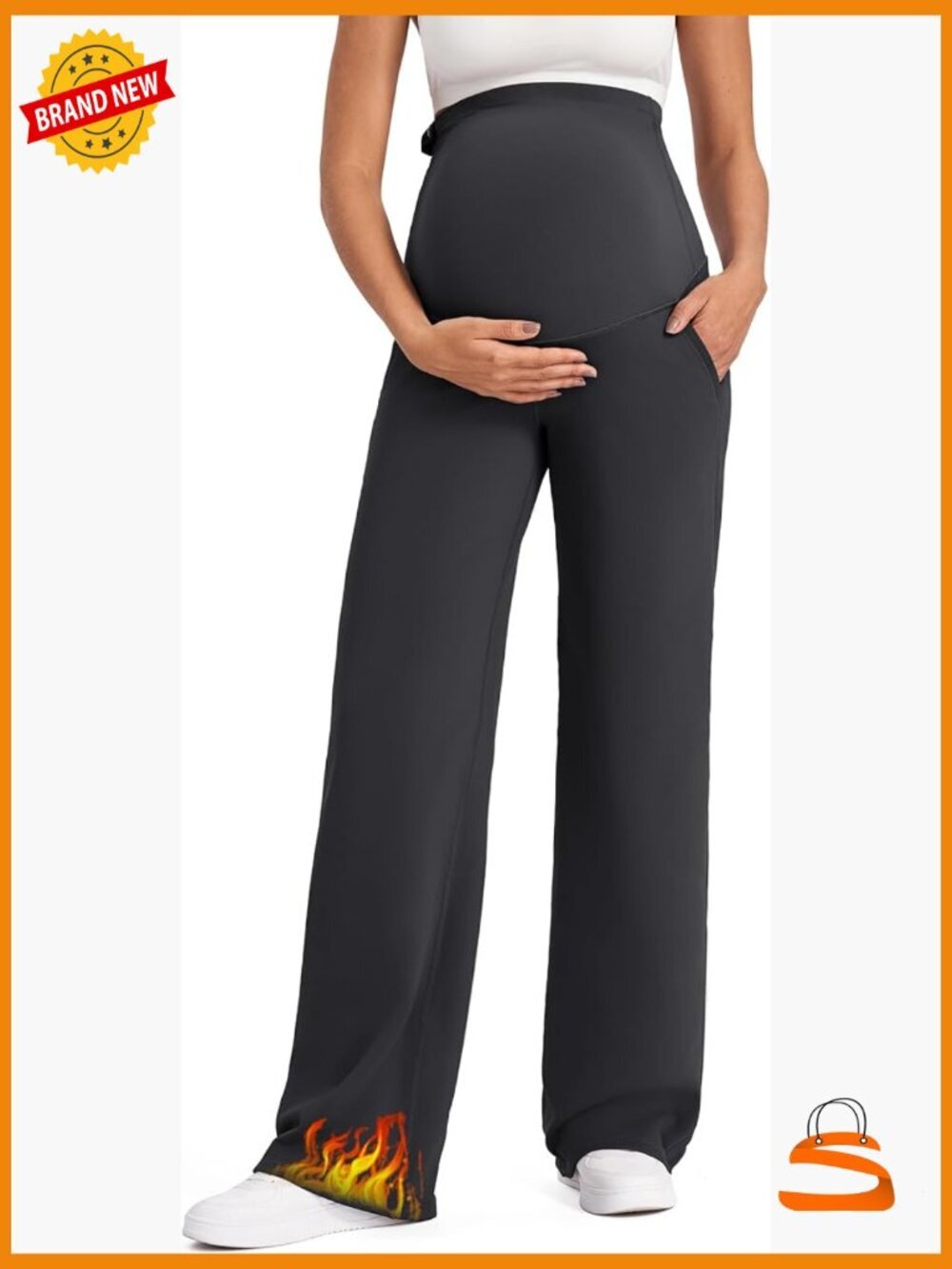 Fleece Lined Maternity Yoga Pants Over The Belly Stretchy Wide Leg Warm